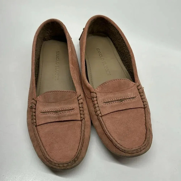 Manolo Blahnik Penny Loafers Shoes Slip On Suede Leather Light Pink Size 38 US 8 - Picture 2 of 13